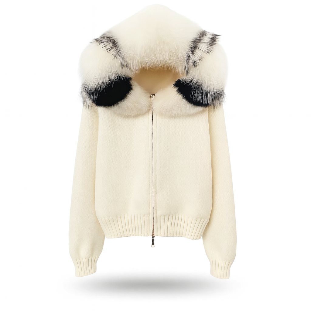 Alaska Fox Fur Hooded Sweater - Luxury Knit Cardigan – Velour Furs