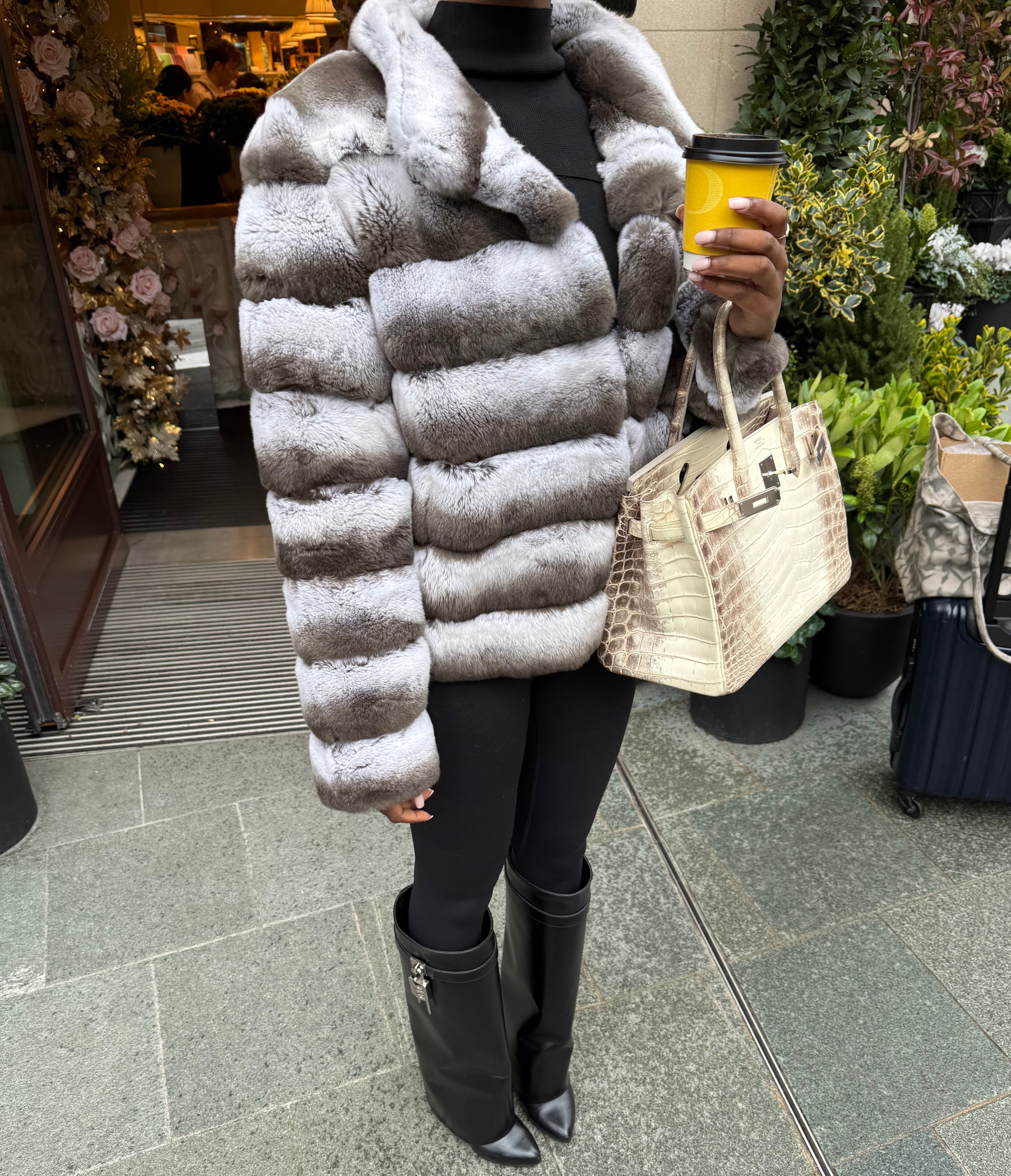 Svetlana - Pure Rex Rabbit Fur Coat in Grey & White – Velour Furs