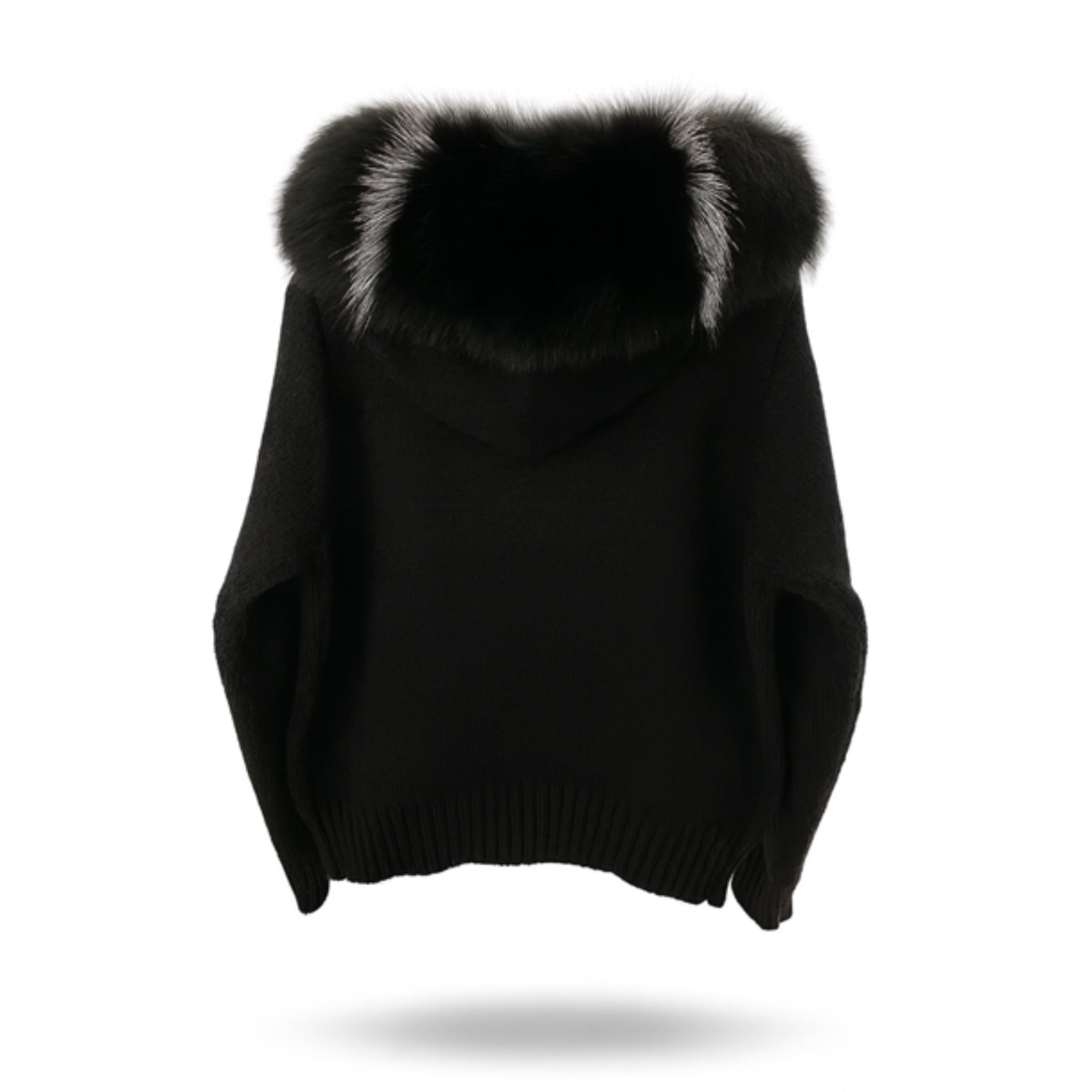 Gigi Fox Fur Hooded Sweater - Luxury Black Knit Cardigan – Velour Furs